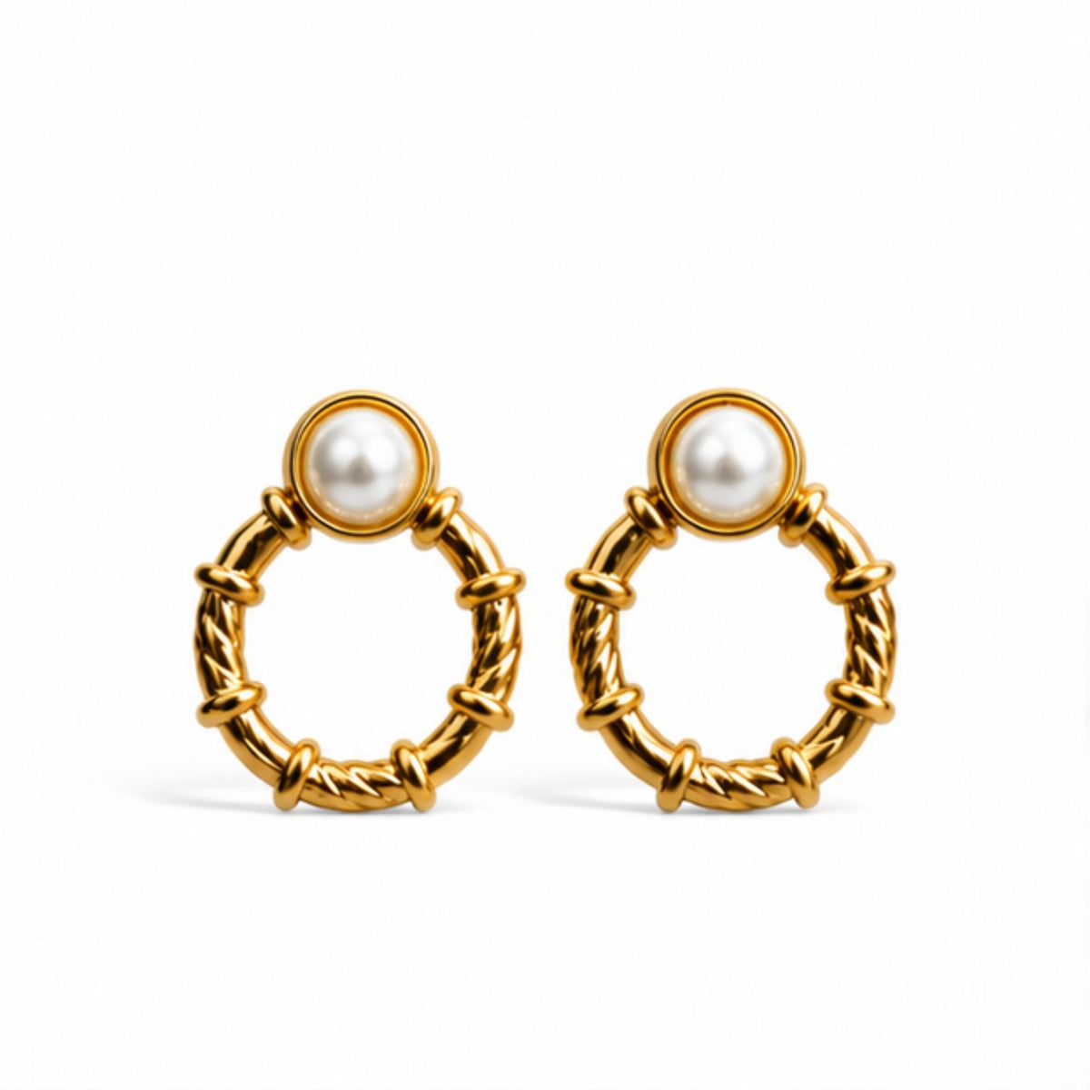 Gold Tone Pearl Accent Hoop Earrings for Everyday Style