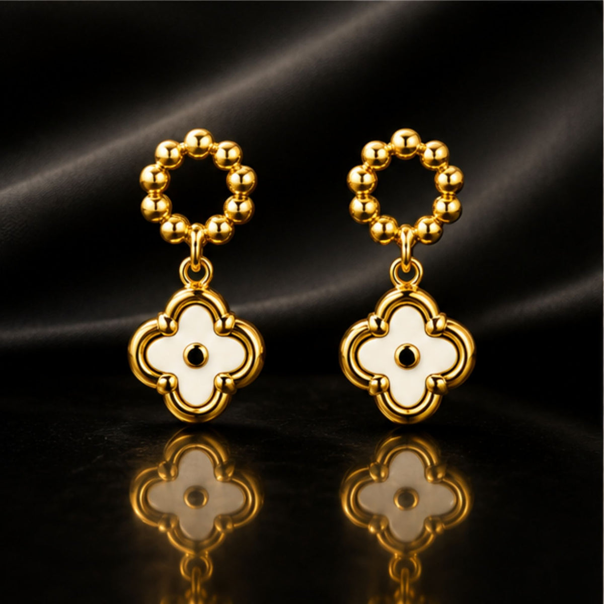 Gold-Tone White Floral Drop Earrings for Everyday Elegance