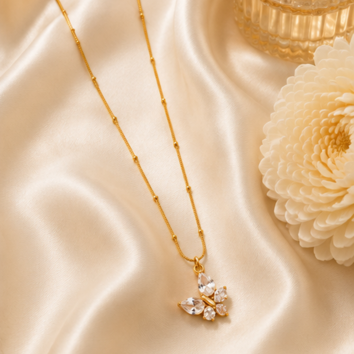 Gold Floral Cluster Pendant Long Necklace for Everyday Elegance
