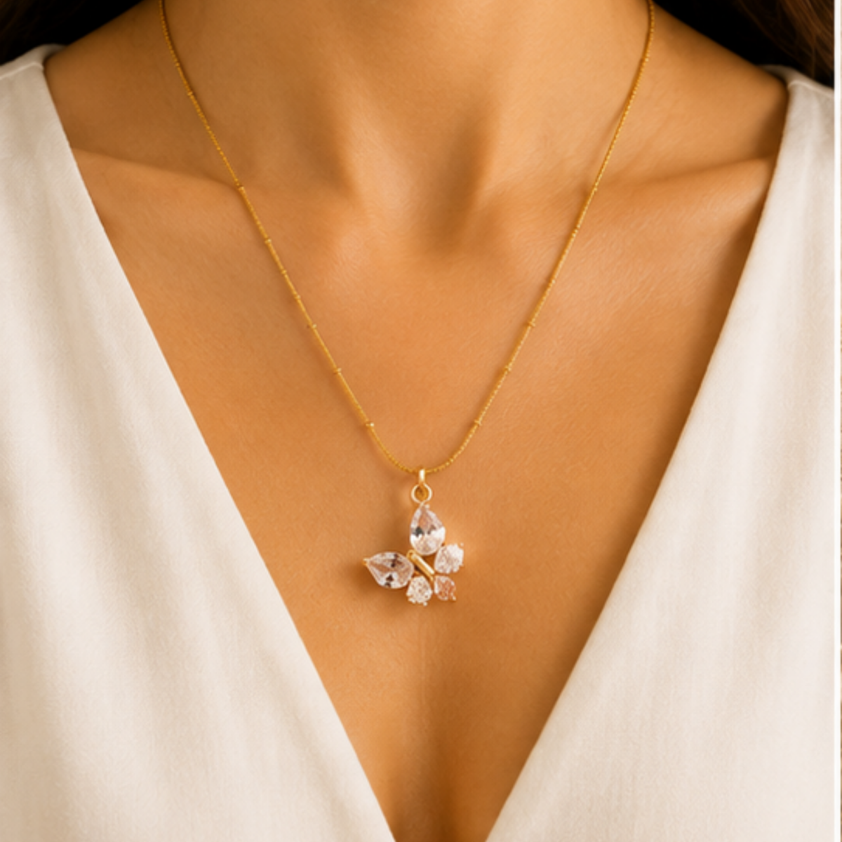 Gold Floral Cluster Pendant Long Necklace for Everyday Elegance