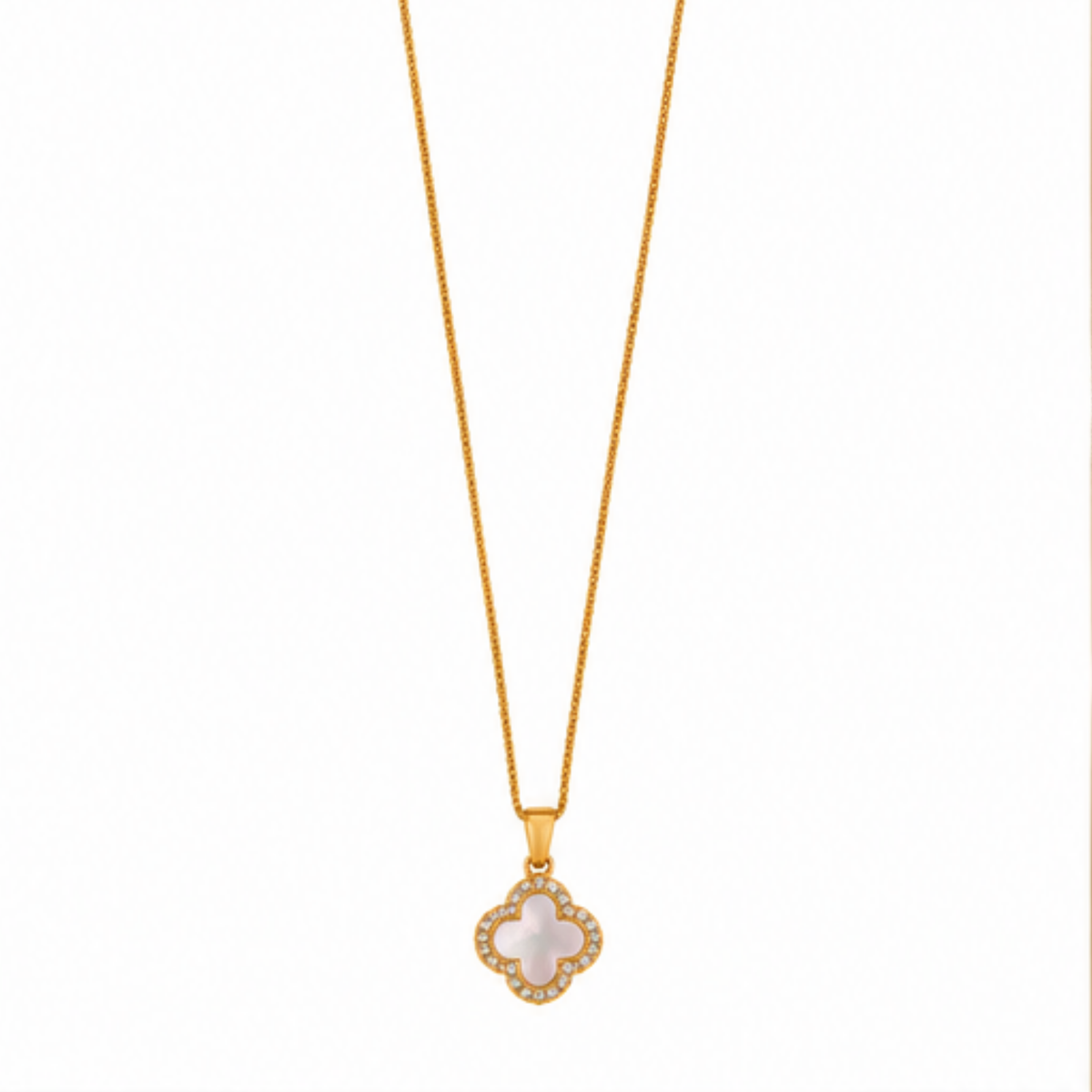 Gold Floral Clover Pendant Long Necklace for Everyday Elegance