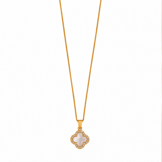 Gold Floral Clover Pendant Long Necklace for Everyday Elegance