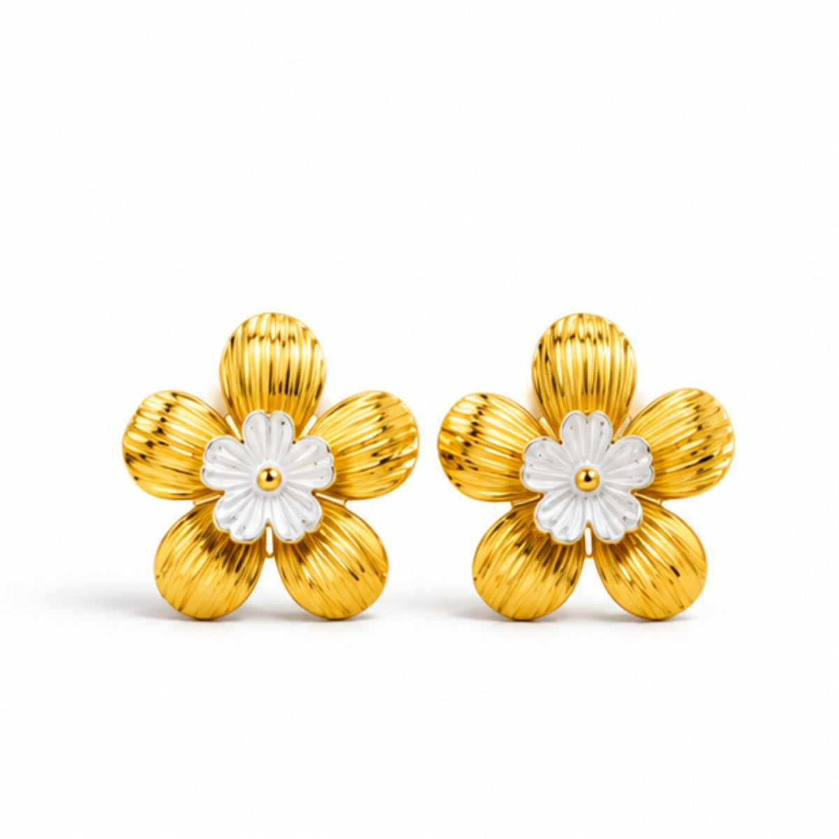 Gold-Tone White Floral Stud Earrings for Everyday Elegance