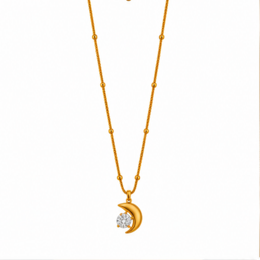 Gold Crescent Moon Crystal Pendant Necklace for Everyday Elegance