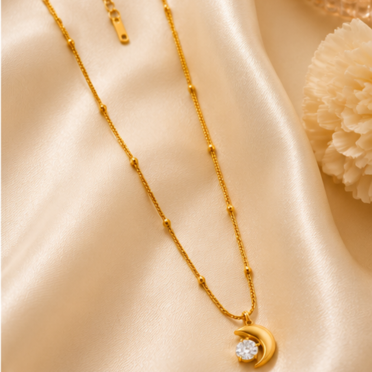 Gold Crescent Moon Crystal Pendant Necklace for Everyday Elegance