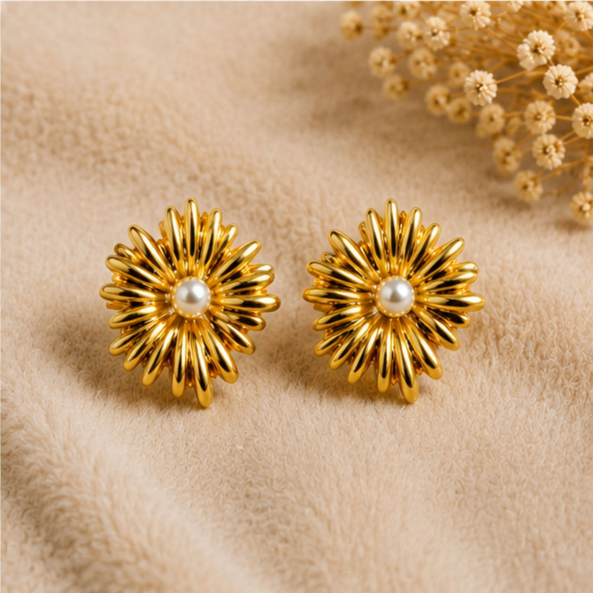Gold-Tone Sunburst Stud Earrings for Everyday Elegance