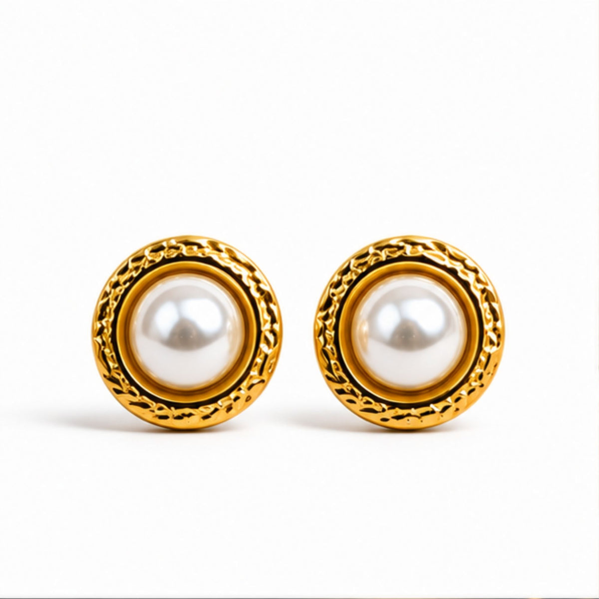 Gold-Tone Pearl-Style Round Stud Earrings for Everyday Elegance