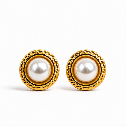 Gold-Tone Pearl-Style Round Stud Earrings for Everyday Elegance