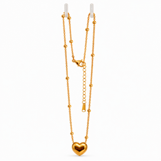 Layered Gold-Tone Heart Pendant Necklace for Women