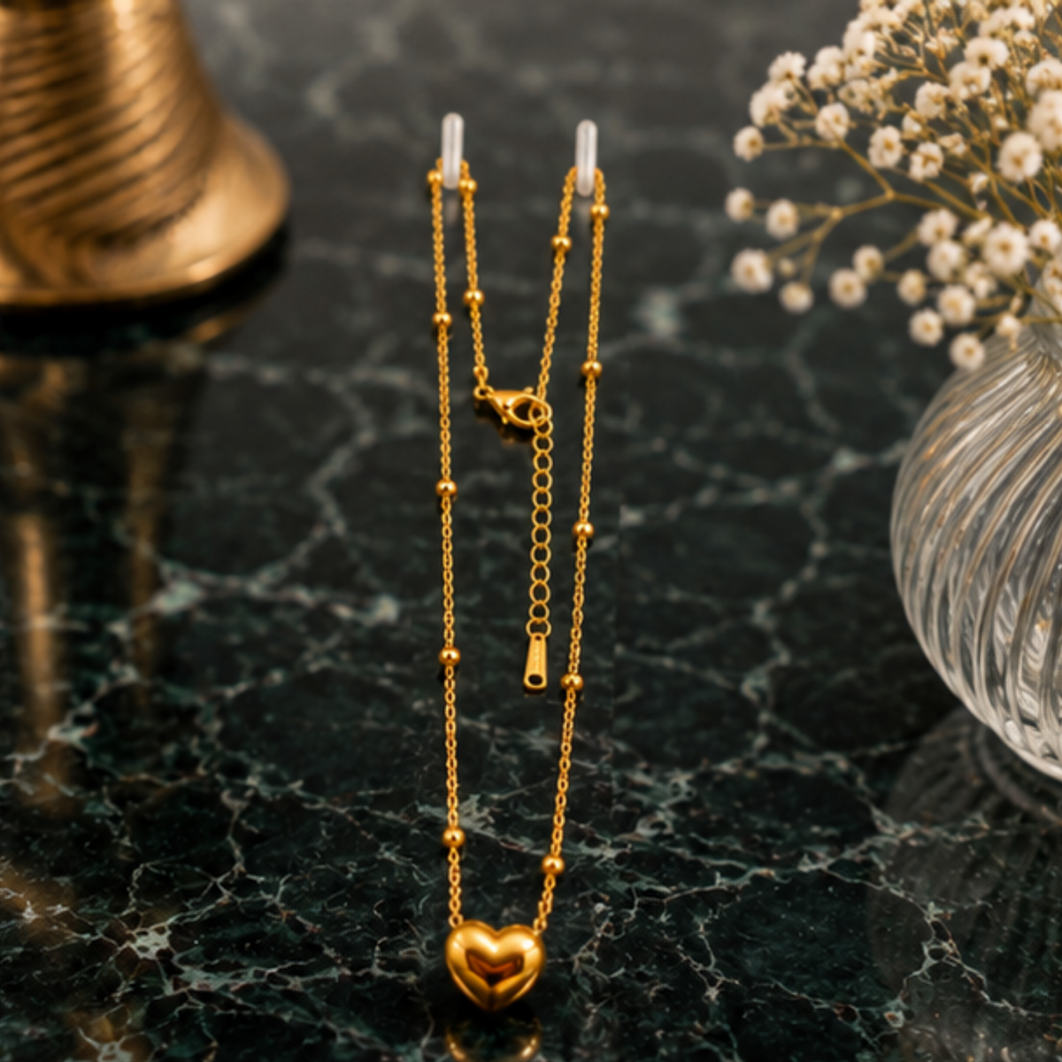 Layered Gold-Tone Heart Pendant Necklace for Women