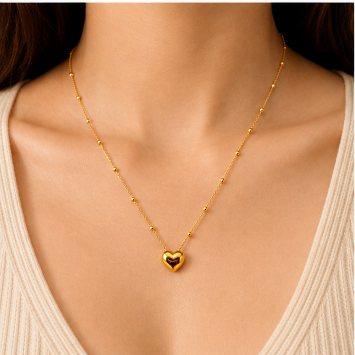 Layered Gold-Tone Heart Pendant Necklace for Women