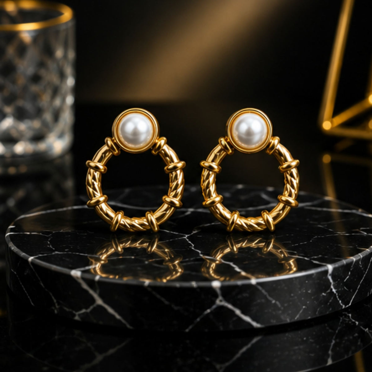 Gold Tone Pearl Accent Hoop Earrings for Everyday Style
