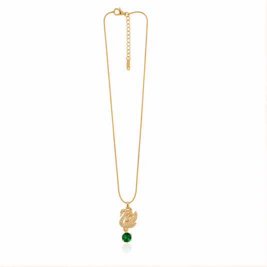 Elegant Gold-Tone Green Stone Pendant Necklace