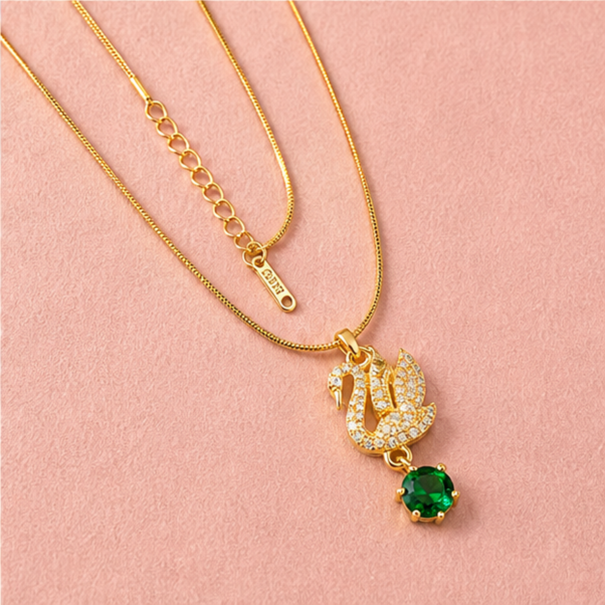 Elegant Gold-Tone Green Stone Pendant Necklace