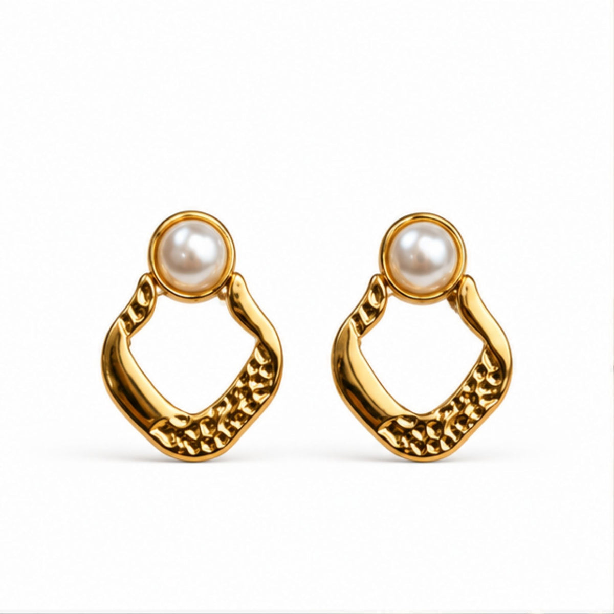 Gold Tone Pearl Geometric Drop Earrings for Everyday Elegance