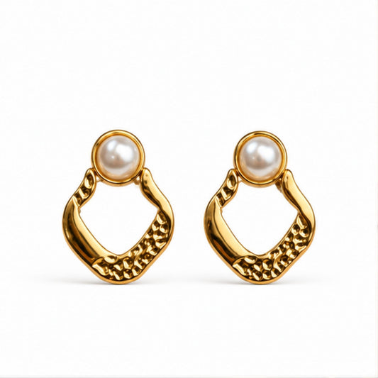 Gold Tone Pearl Geometric Drop Earrings for Everyday Elegance