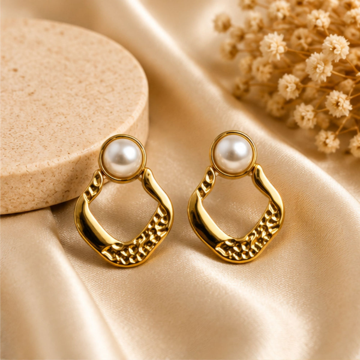 Gold Tone Pearl Geometric Drop Earrings for Everyday Elegance
