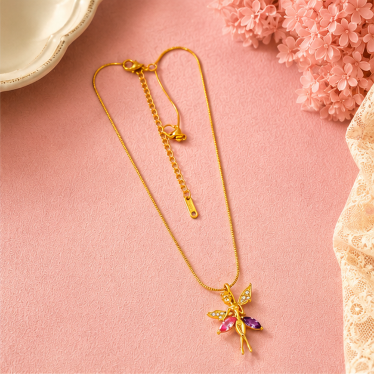 Multicolor Floral Gold-Tone Pendant Necklace for Women