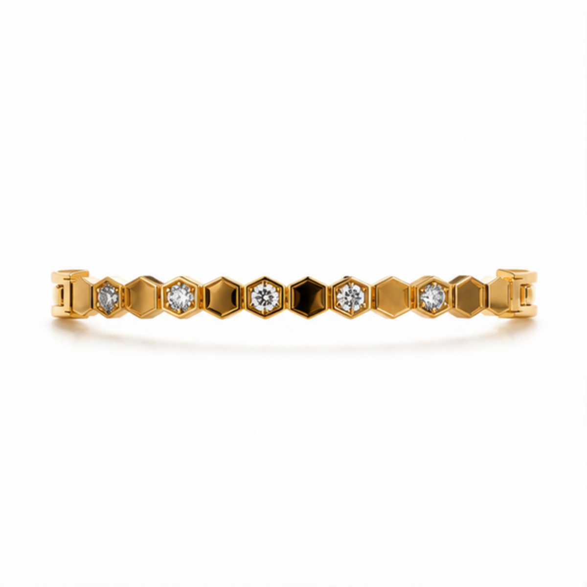 Gold Hexagon Crystal Link Bangle Bracelet