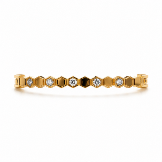 Gold Hexagon Crystal Link Bangle Bracelet