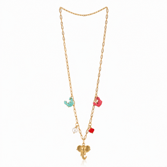 Gold Tone Colorful Charm Layered Pendant Necklace