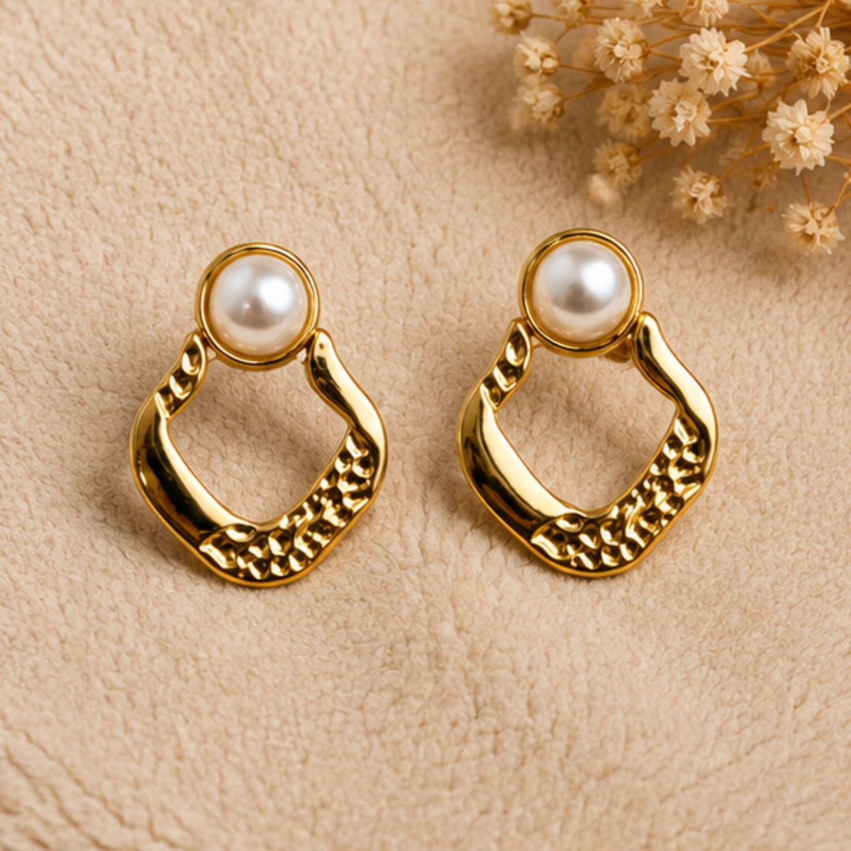 Gold Tone Pearl Geometric Drop Earrings for Everyday Elegance
