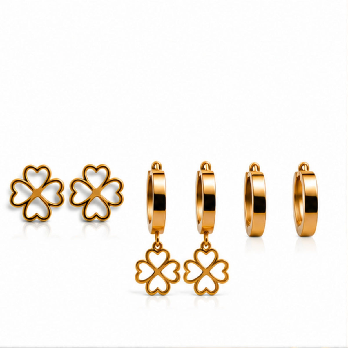 Gold Tone Floral Hoop and Stud Earrings Set