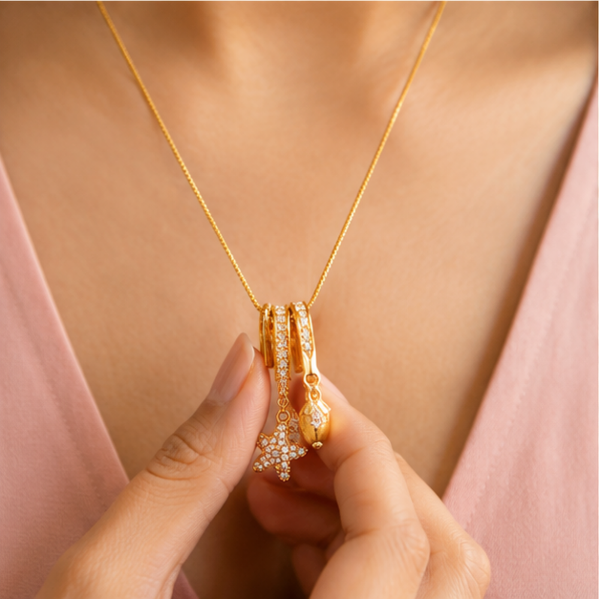 Elegant Gold-Tone Statement Pendant Necklace for Women