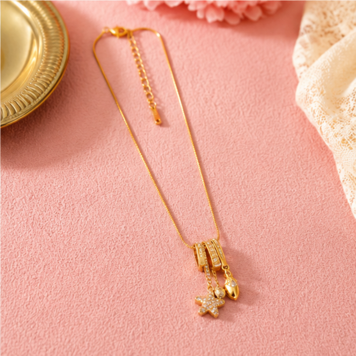 Elegant Gold-Tone Statement Pendant Necklace for Women