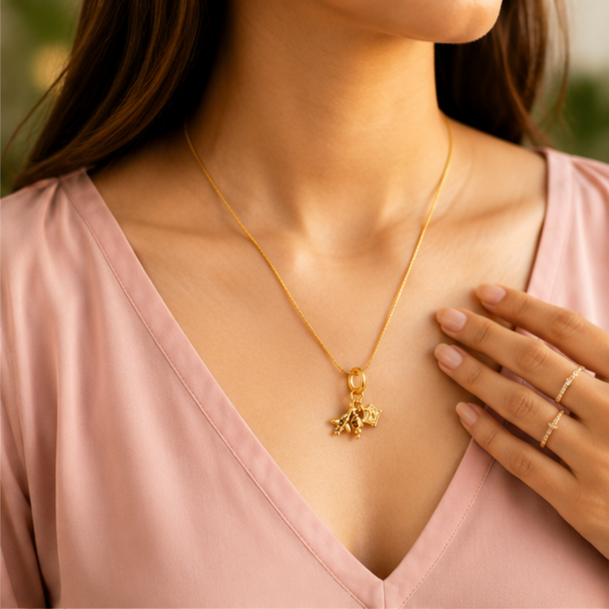 Elegant Gold-Tone Floral Pendant Necklace for Women