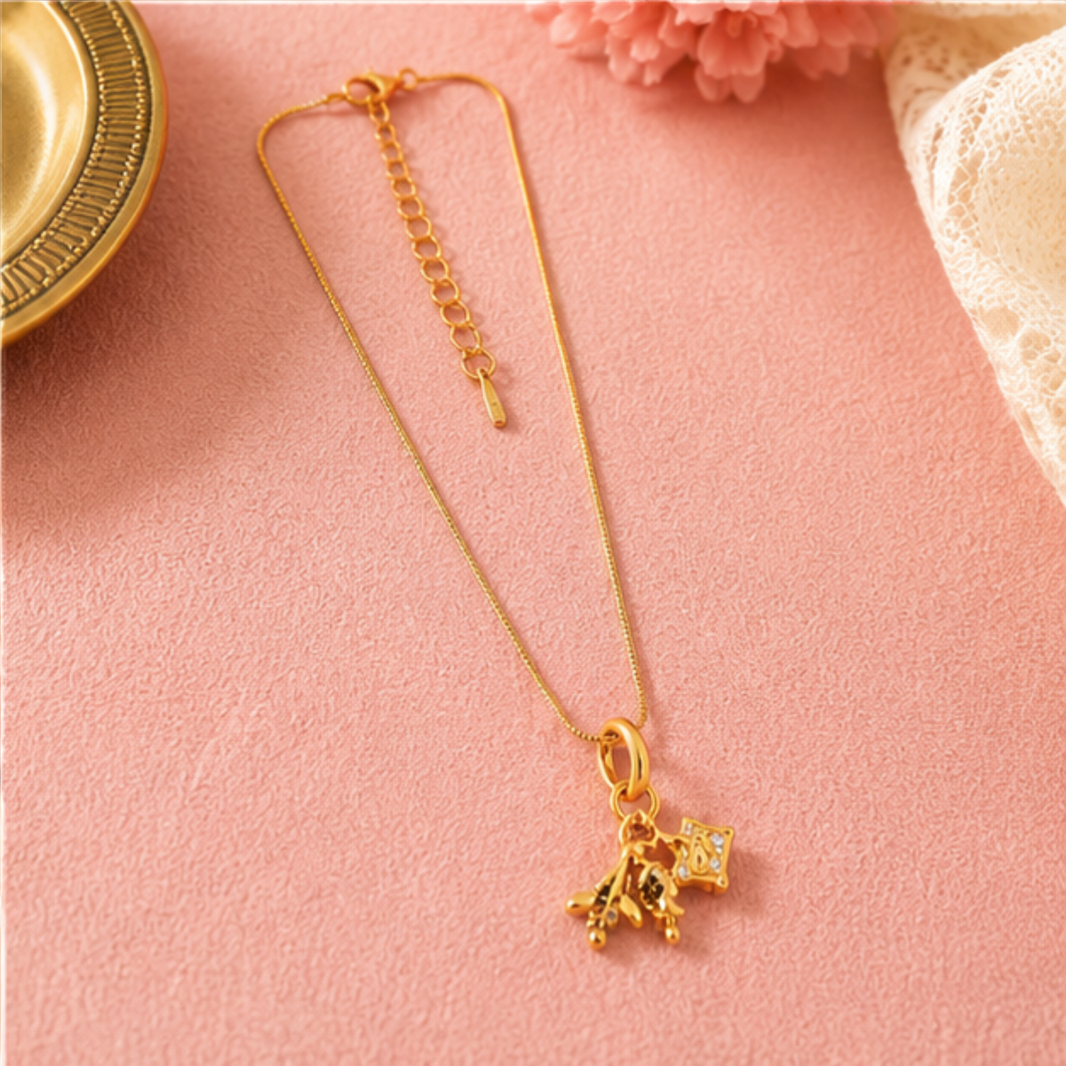 Elegant Gold-Tone Floral Pendant Necklace for Women