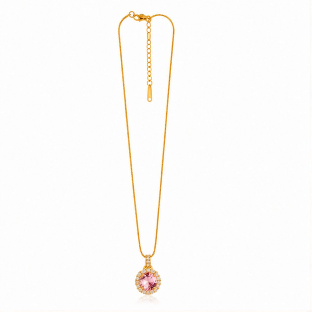 Elegant Gold-Tone Pink Stone Pendant Necklace