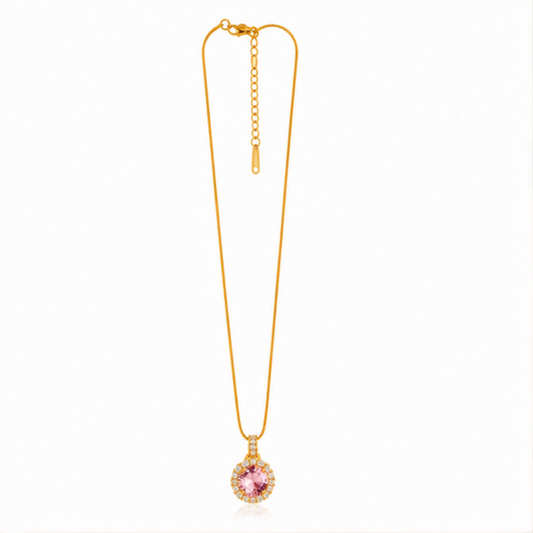 Elegant Gold-Tone Pink Stone Pendant Necklace