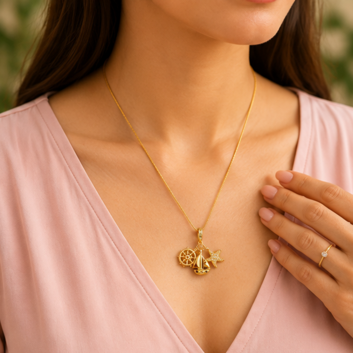 Elegant Gold-Tone Multi-Charm Pendant Necklace