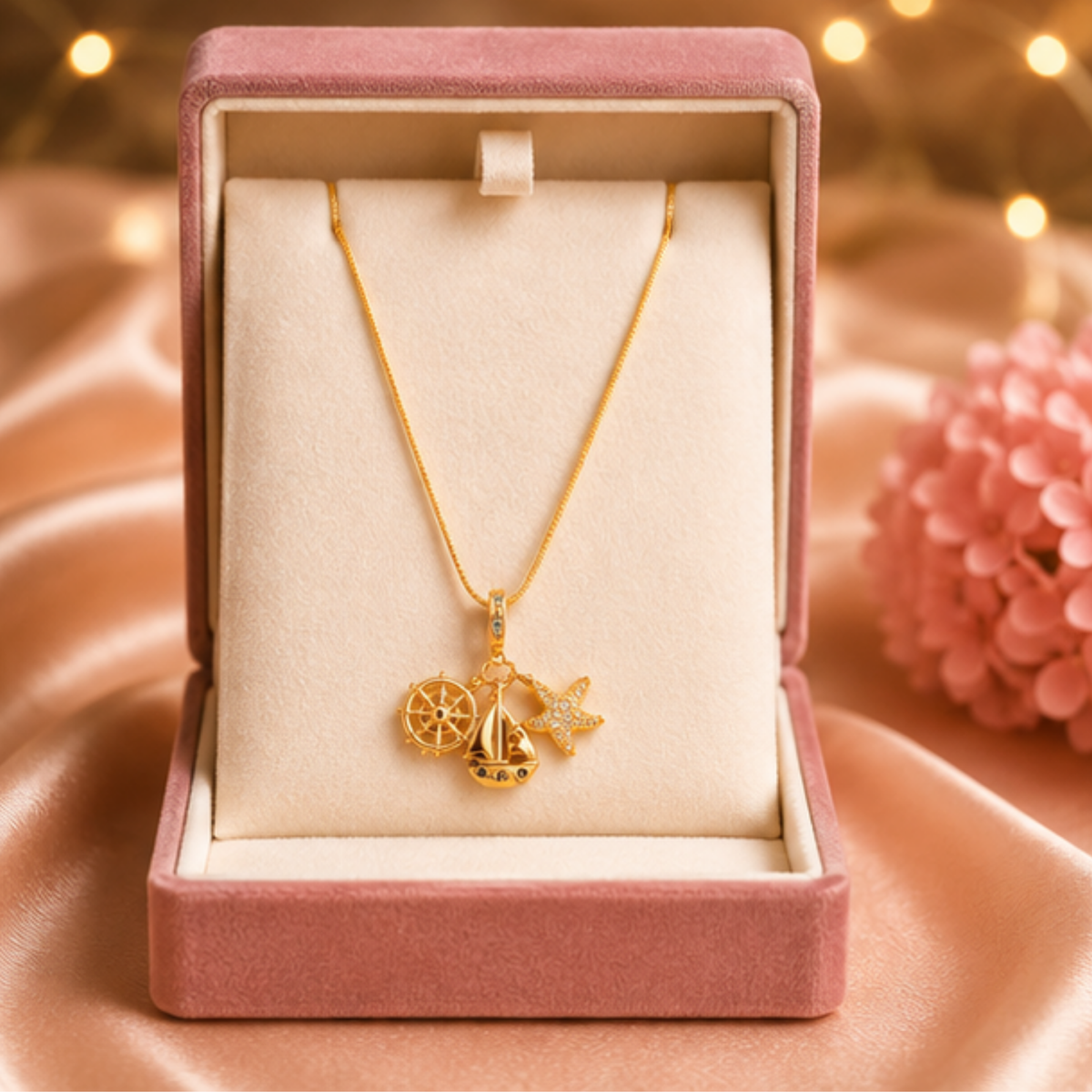 Elegant Gold-Tone Multi-Charm Pendant Necklace