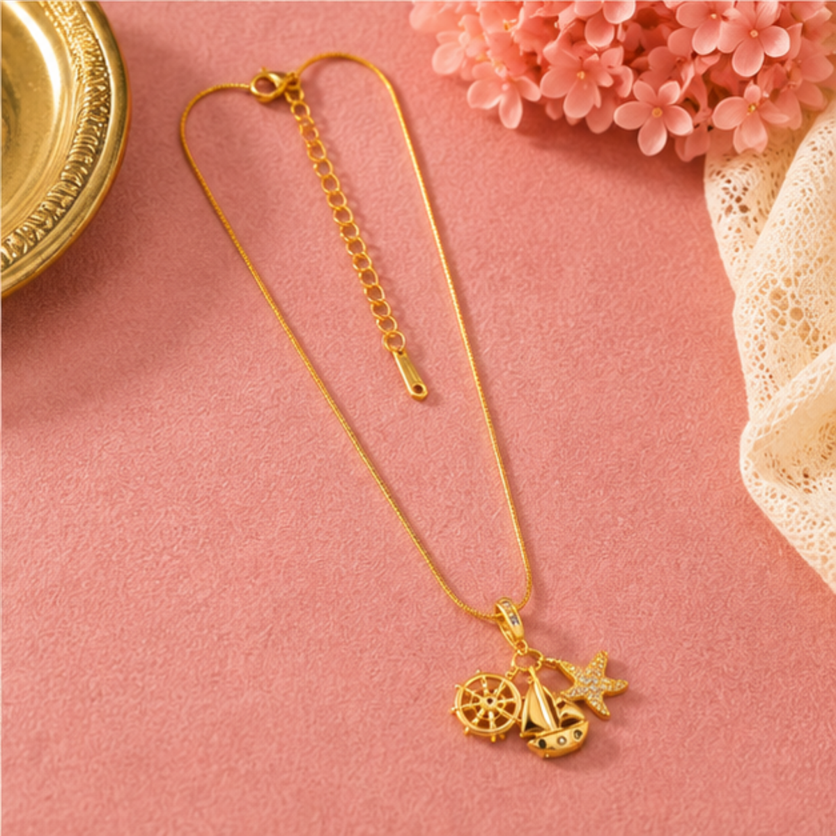 Elegant Gold-Tone Multi-Charm Pendant Necklace