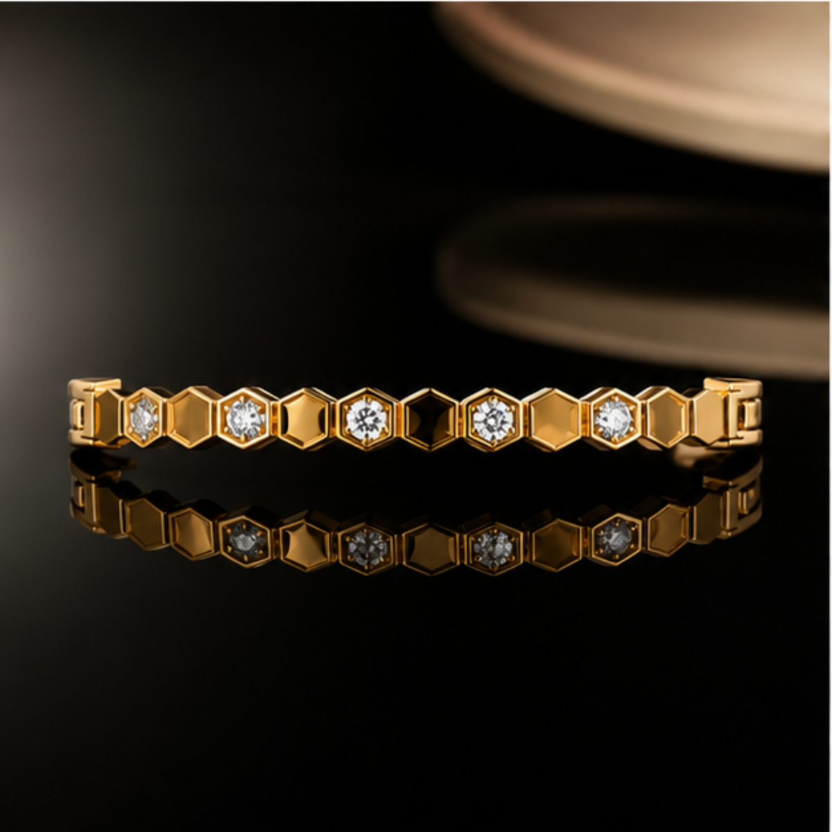 Gold Hexagon Crystal Link Bangle Bracelet
