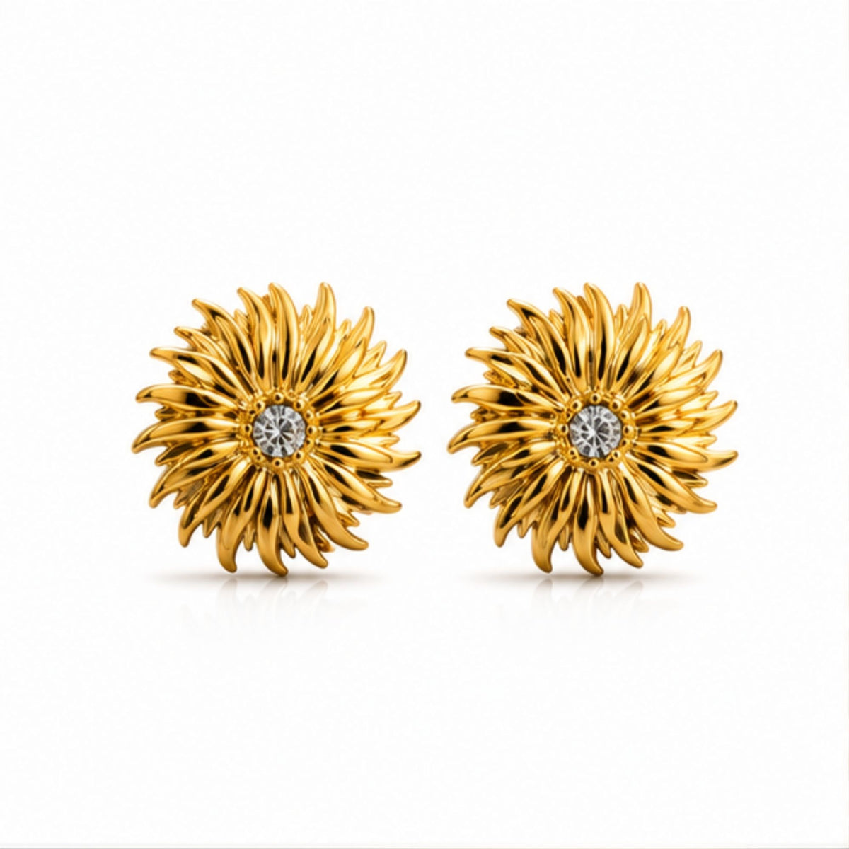 Gold Tone Sunflower Crystal Stud Earrings for Everyday Elegance