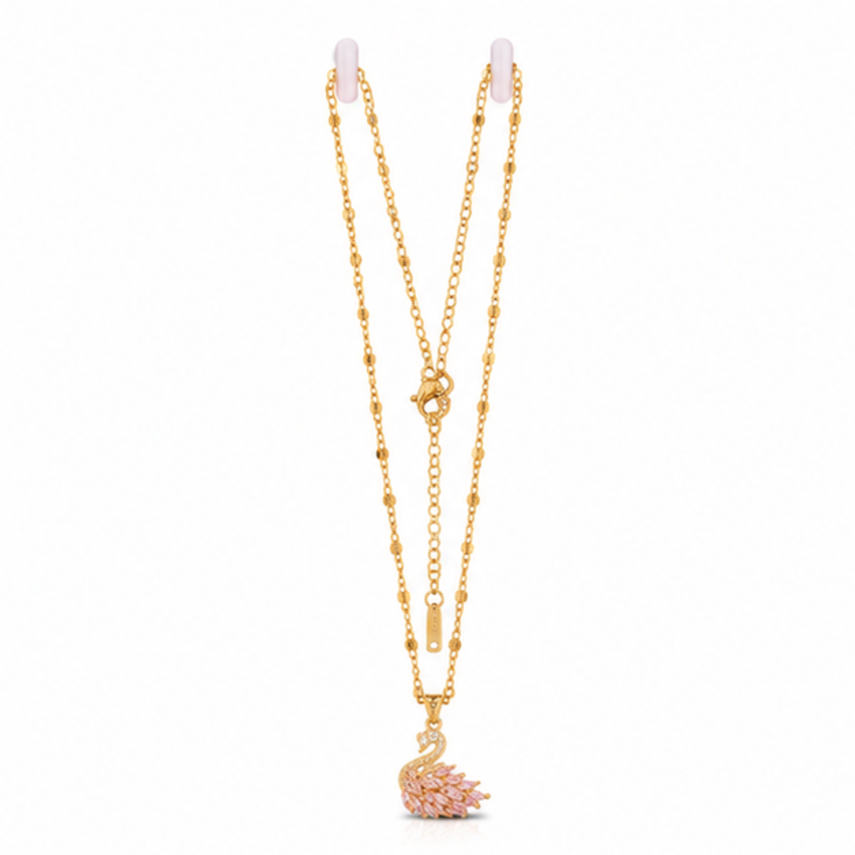 Gold-Tone Pink Floral Pendant Layered Necklace