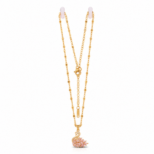 Gold-Tone Pink Floral Pendant Layered Necklace