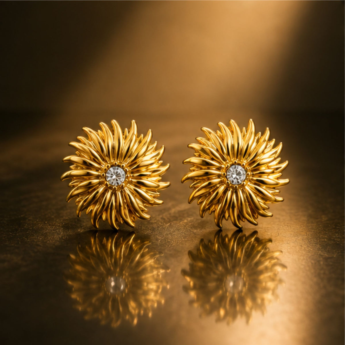 Gold Tone Sunflower Crystal Stud Earrings for Everyday Elegance