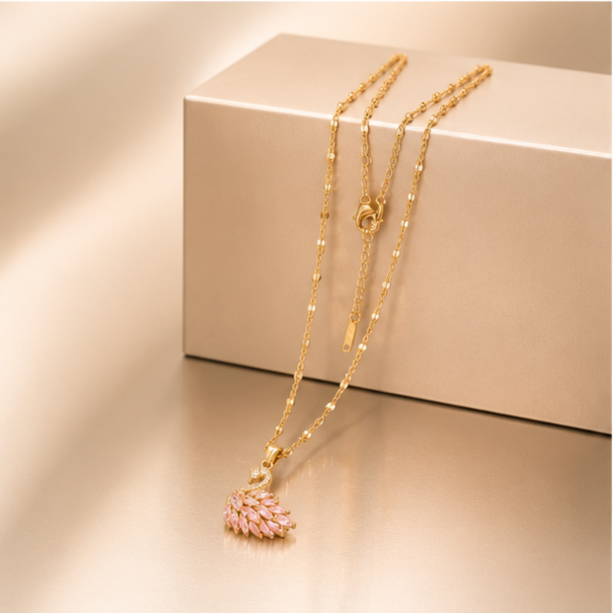 Gold-Tone Pink Floral Pendant Layered Necklace