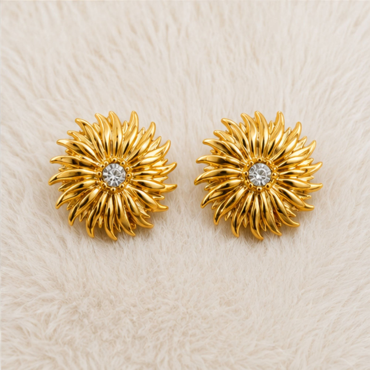 Gold Tone Sunflower Crystal Stud Earrings for Everyday Elegance