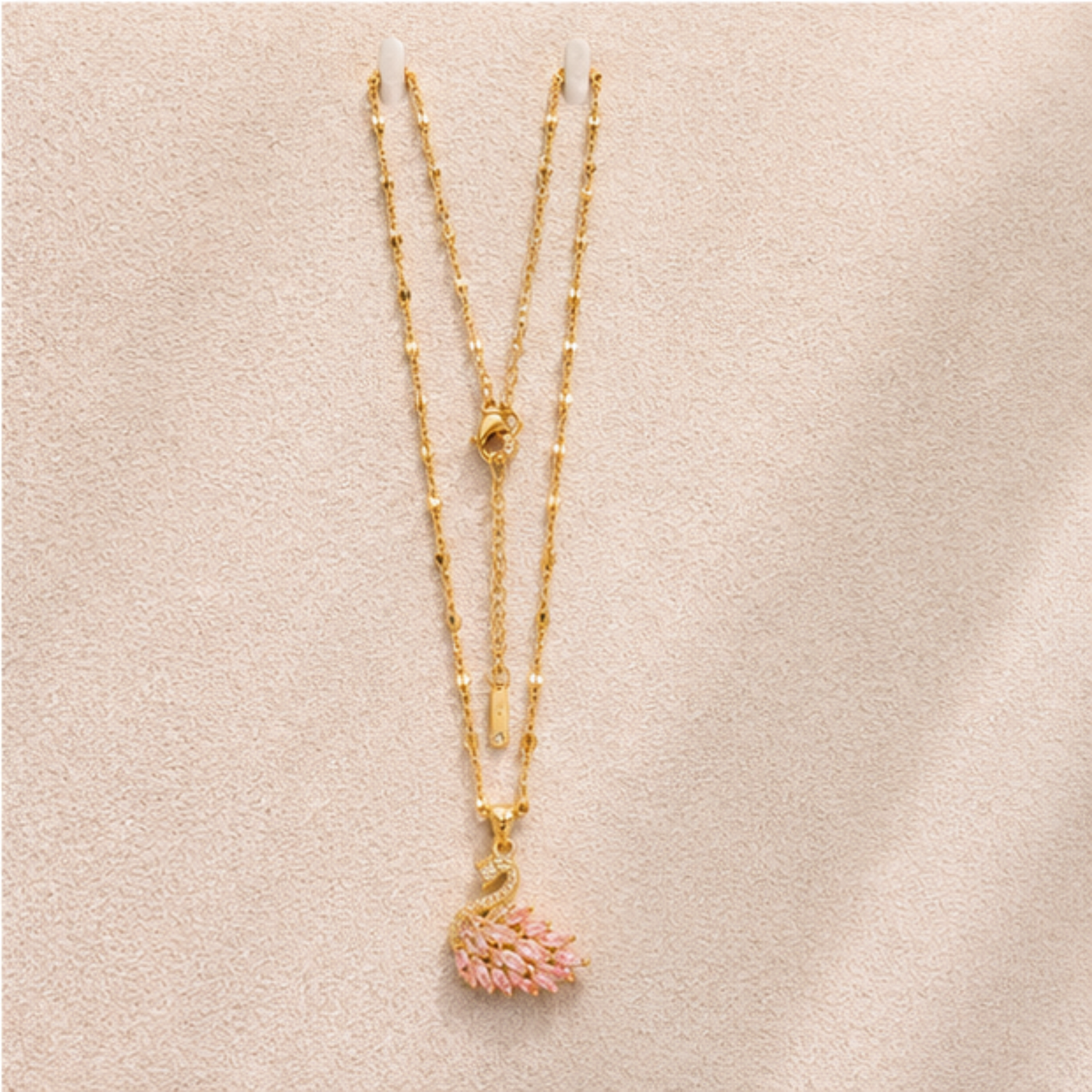 Gold-Tone Pink Floral Pendant Layered Necklace