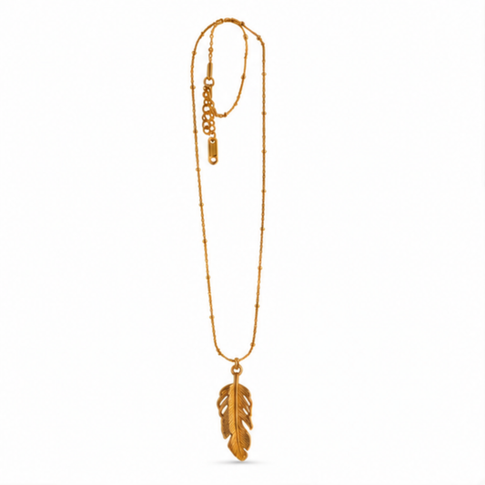 Gold-Tone Feather Pendant Long Chain Necklace