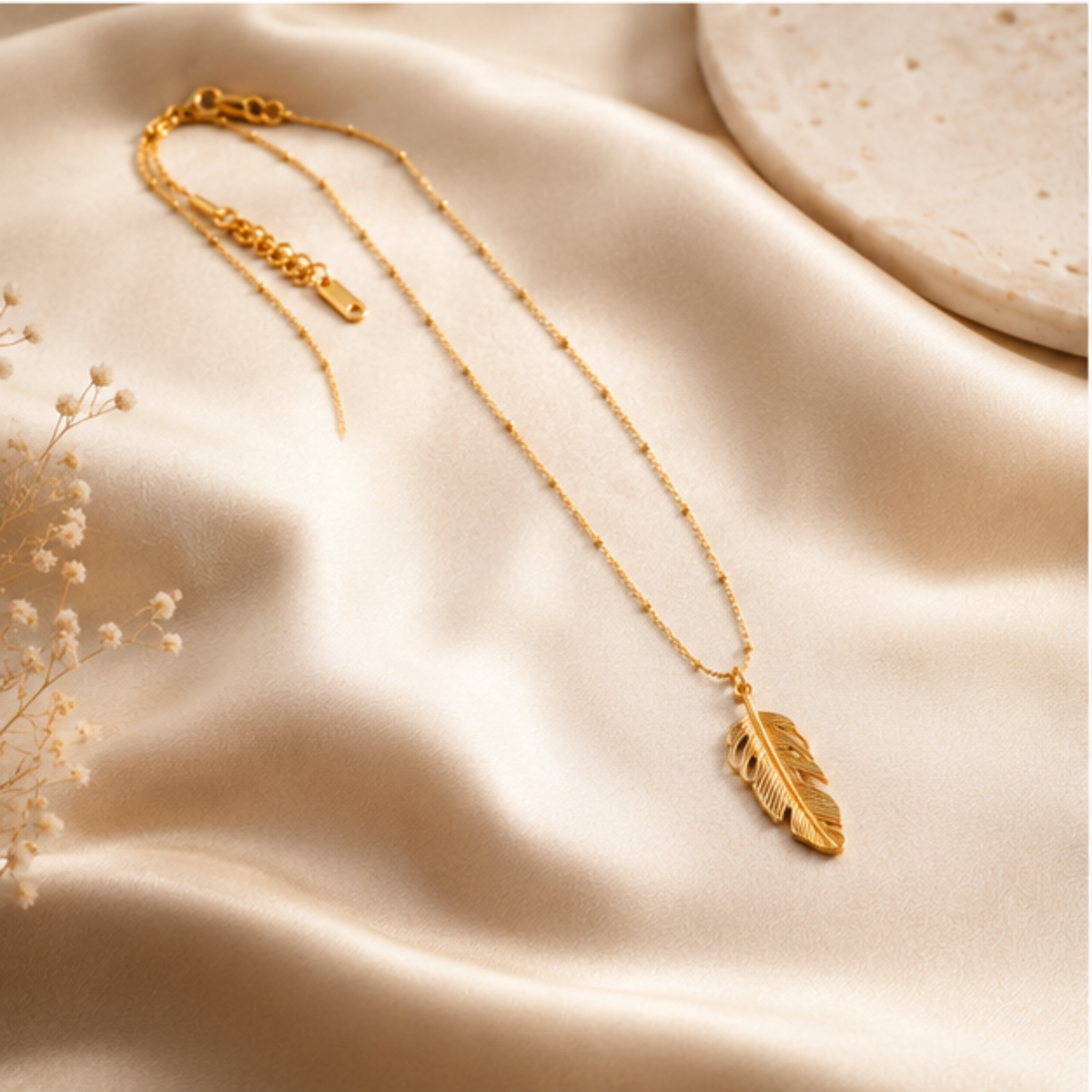 Gold-Tone Feather Pendant Long Chain Necklace
