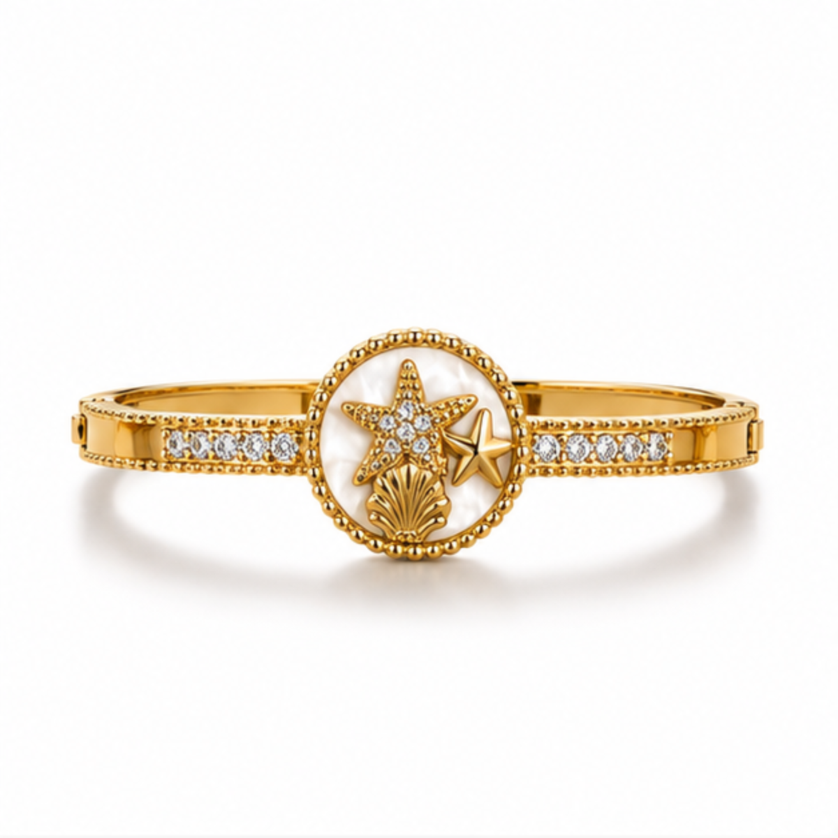 Gold Star Medallion Crystal Bangle Bracelet
