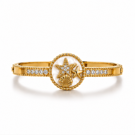 Gold Star Medallion Crystal Bangle Bracelet