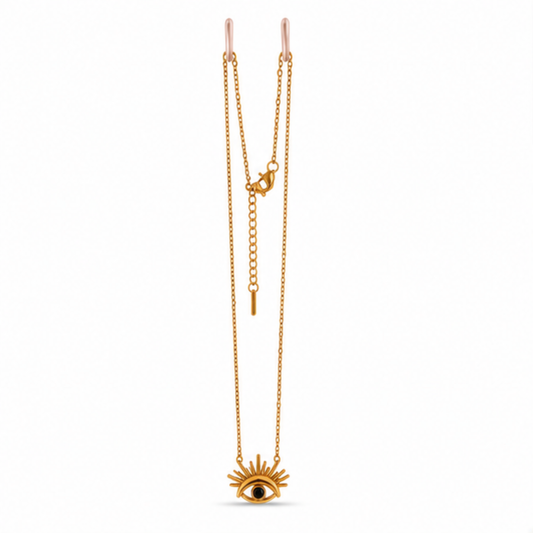 Gold-Tone Eye Pendant Layered Long Chain Necklace