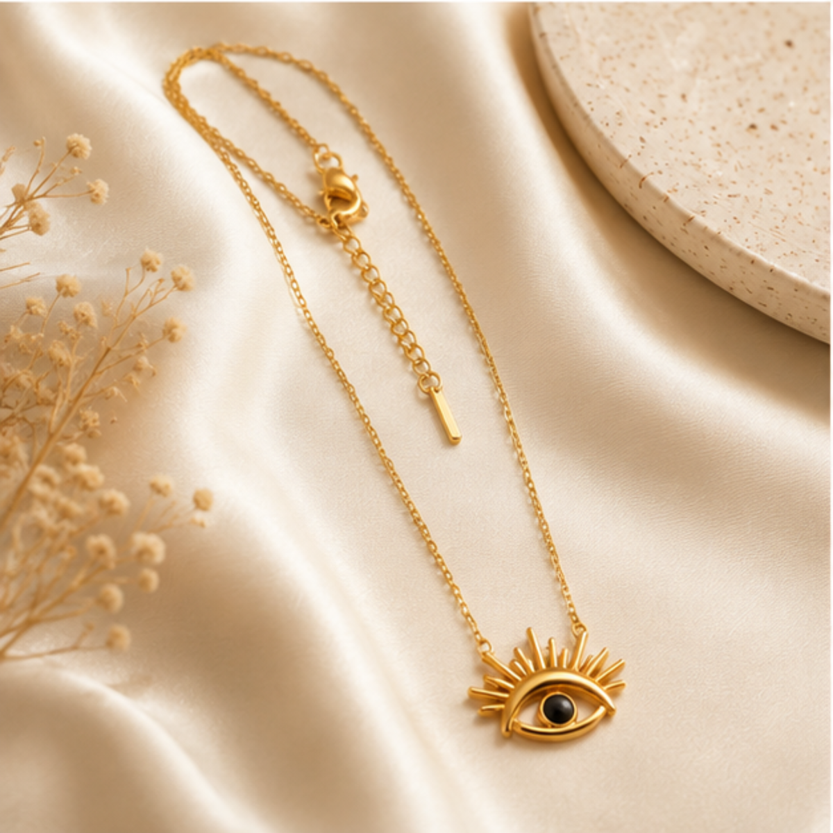 Gold-Tone Eye Pendant Layered Long Chain Necklace
